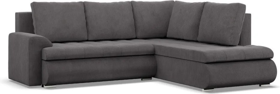 Tokio sarokkanapé, L alakú háttámlával, 2 ágyneműtartóval, kordbársony, jobboldali, szürke