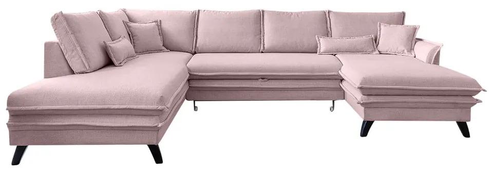 Charming Charlie púderrózsaszín kinyitható U alakú kanapé, bal oldali - Miuform