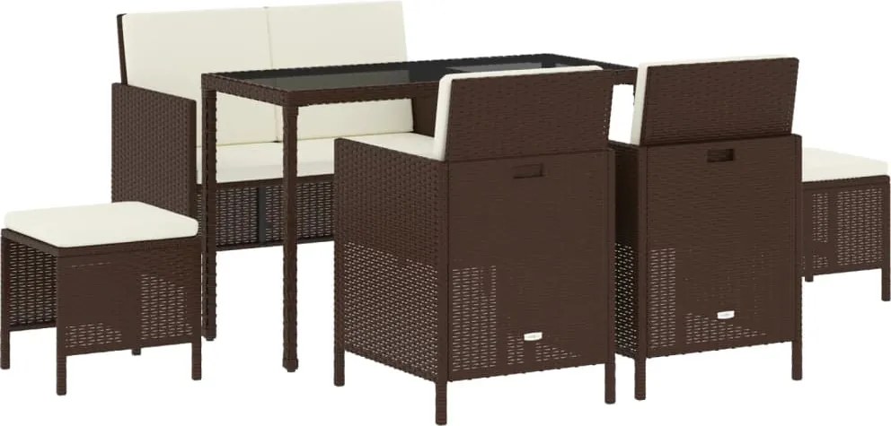 vidaXL 6 részes barna polyrattan kerti étkezőgarnitúra párnával