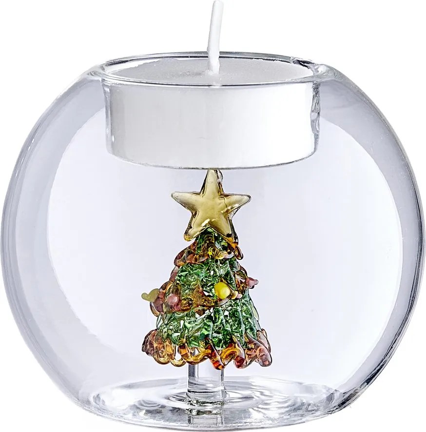 MERRY BRIGHT üveg gyertyatartó gömb Ø8cm , karácsonyfa