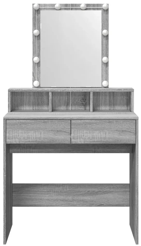 szürke sonoma színű fésülködőasztal LED-del 80 x 41 x 144,5 cm