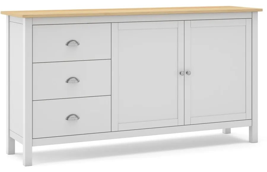 Fehér-natúr színű borovi fenyő alacsony komód 150x80,5 cm Misti – Marckeric