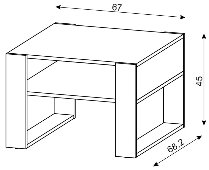 Masă de cafea Quadro, stejar lucrat manual - neagră