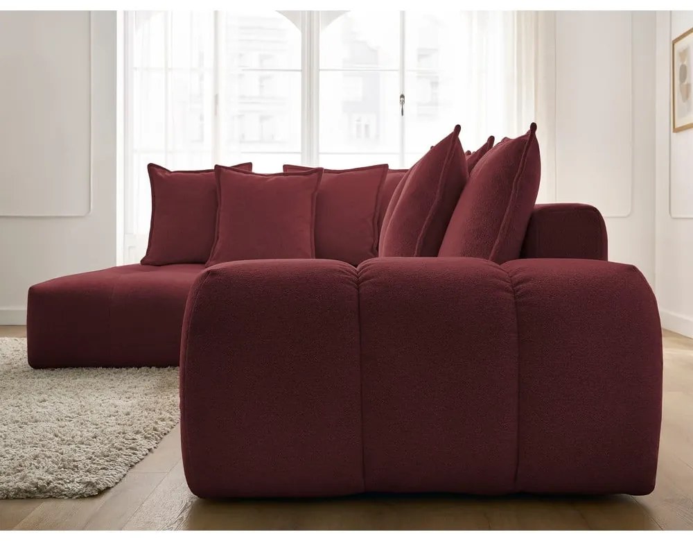 Borvörös zsenília kinyitható-tárolóhelyes sarokkanapé (bal oldali-L alakú) Everest – Bobochic Paris