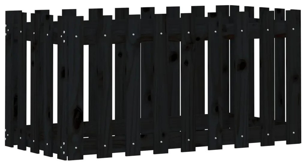 fekete tömör fenyőfa kerti magaságyás kerítéssel 100x50x50 cm