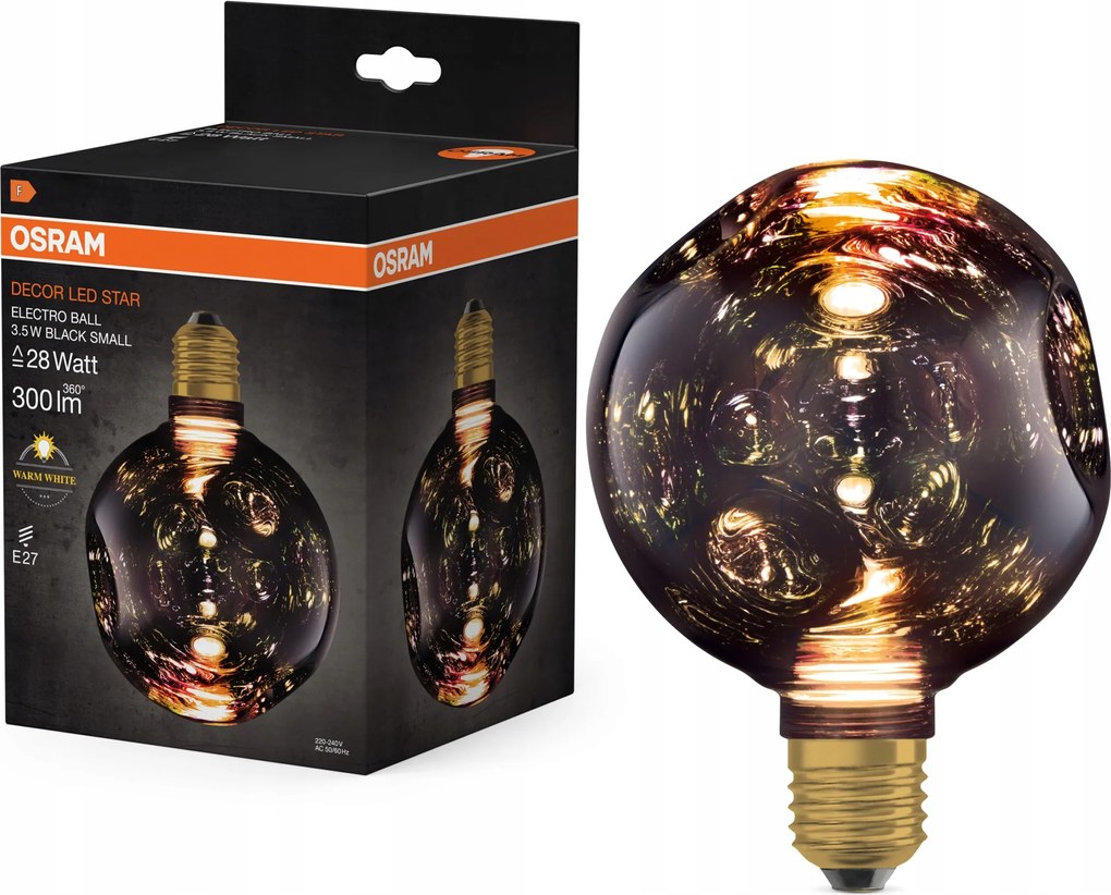 Led izzó E27 gömb 3.5W 300lm 2700K fekete dekoratív Electro Glass M