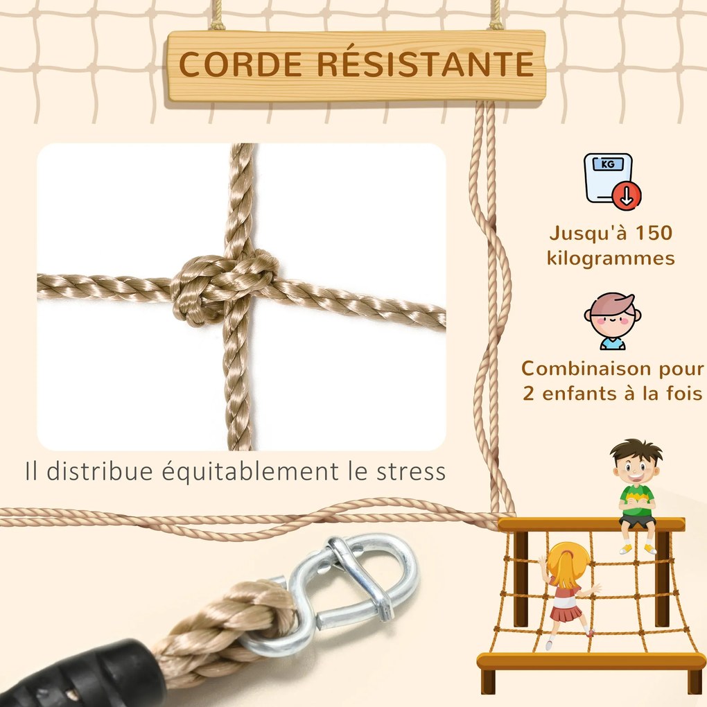 Outsunny Gyermekmászó Háló 3-6 Éveseknek, Külső Dekoratív PE Kötélháló, Védőháló Ninja Játszótér Akadálypályához, Méret: 1,5 x 2 m Barna | Aosom