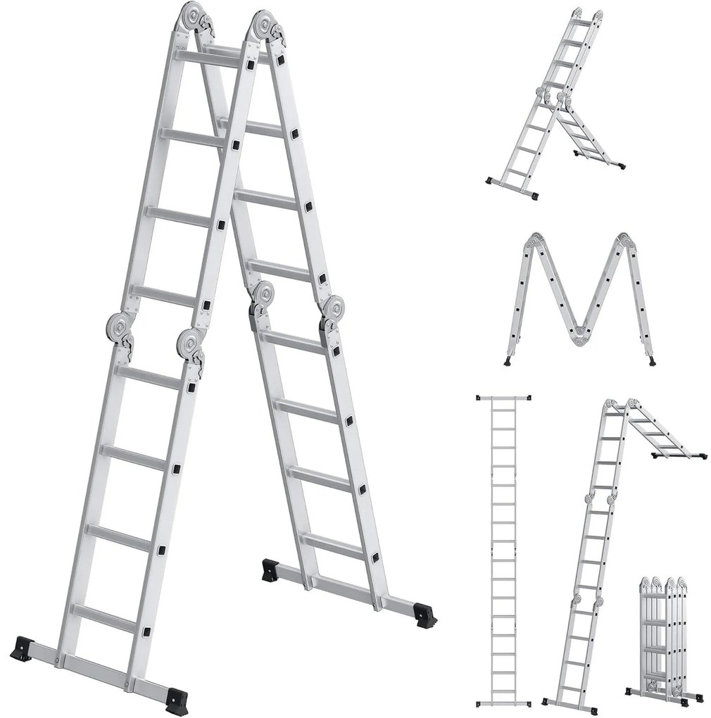 6 az 1-ben létra, összecsukható létra, 430 cm hosszú, ezüst