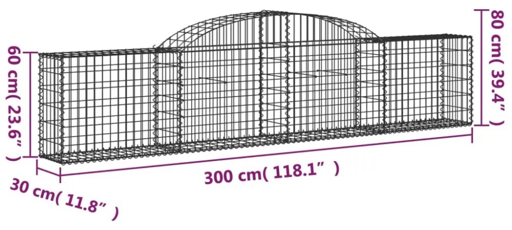 11 db íves horganyzott vas gabion kosár 300x30x60/80 cm