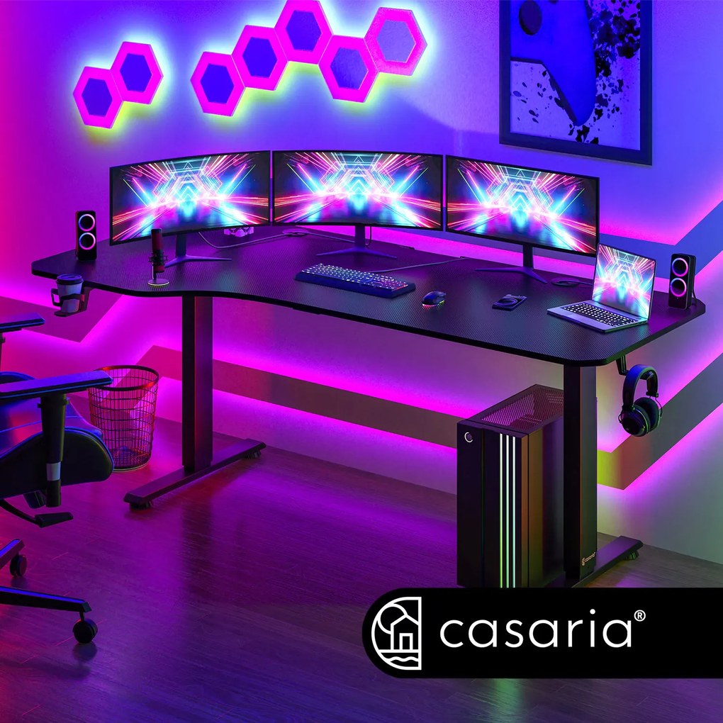 Casaria® Állítható magasságú irodai íróasztal fekete-160x75x118 cm