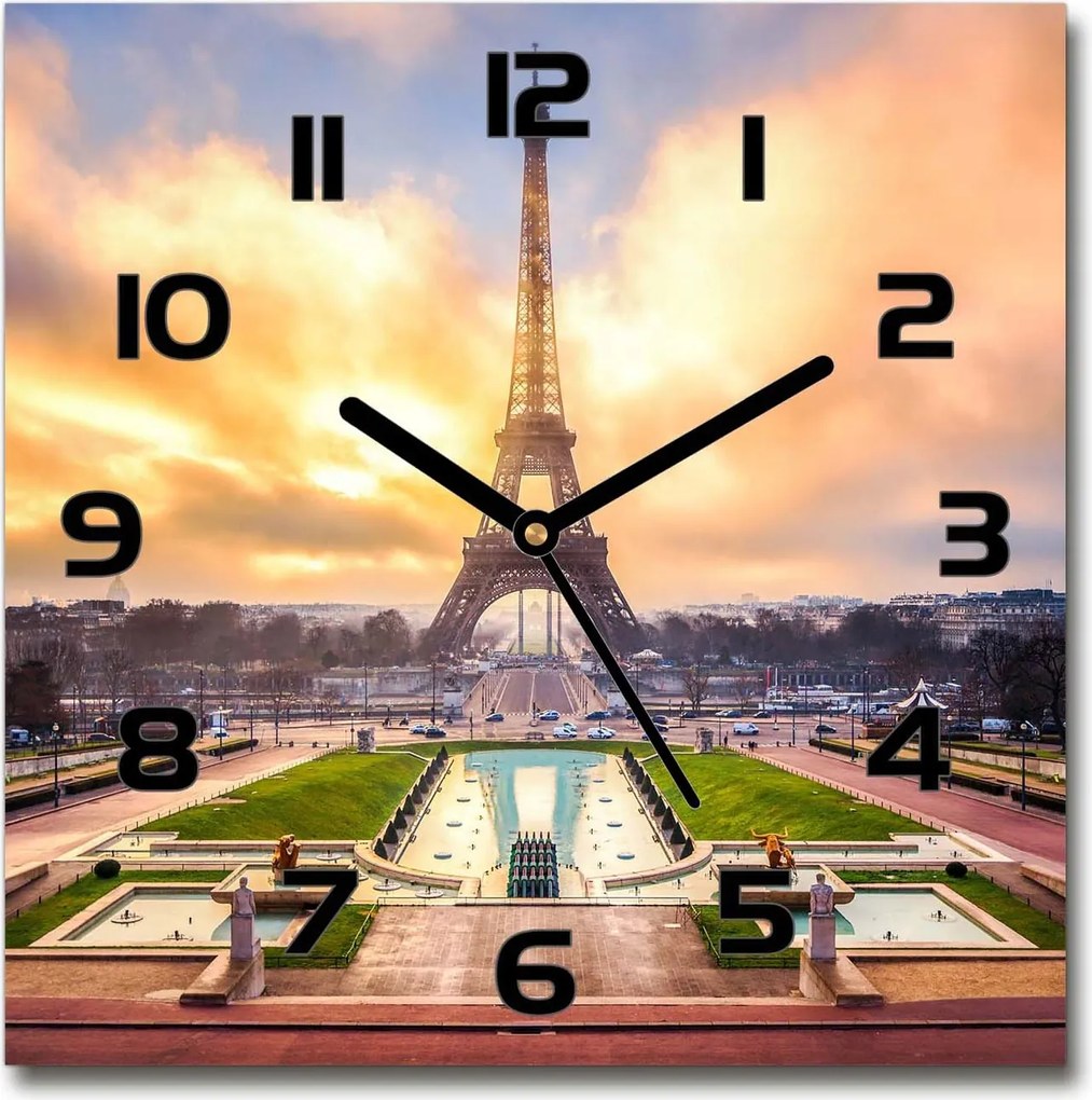 Négyzet alakú üveg falióra Eiffel-torony Párizs 30x30