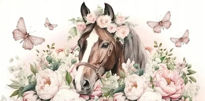 Törölköző Ló Virágok Bazsarózsa Pillangók Strand Törölköző 70x150