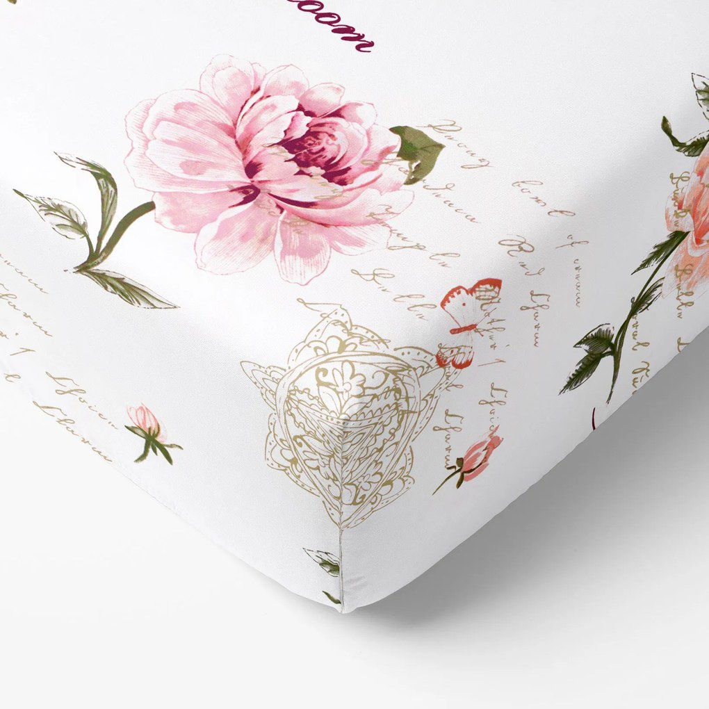 Goldea pamut gumis lepedő - pünkösdirózsa mintás 160 x 200 cm