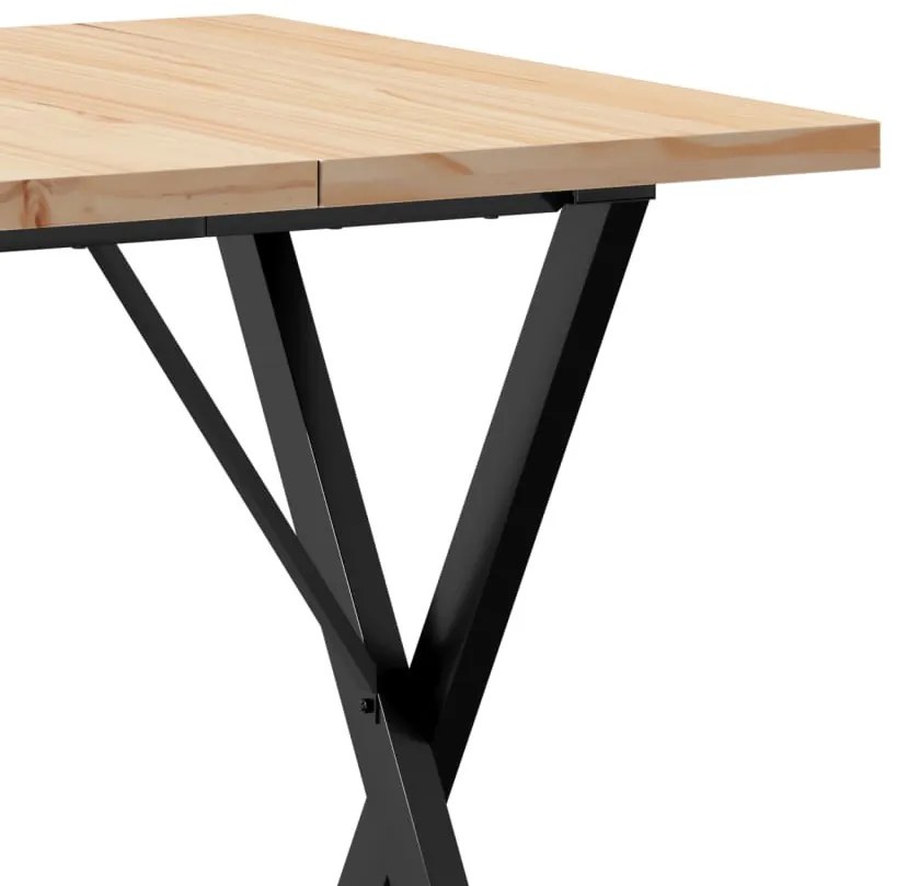 tömör fenyőfa és öntöttvas étkezőasztal X-vázzal 70x70x75,5 cm