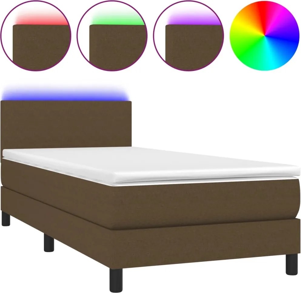 vidaXL barna szövet rugós és LED-es ágy matraccal 90x190 cm