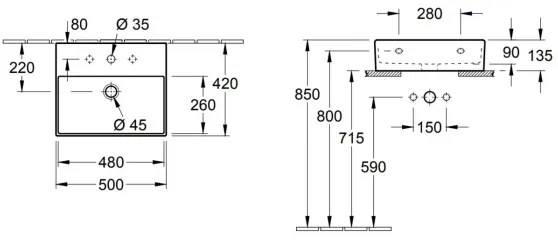 Villeroy & Boch 4A225G01 - MEMENTO 50x42cm függesztett mosdó kerámia/fehér