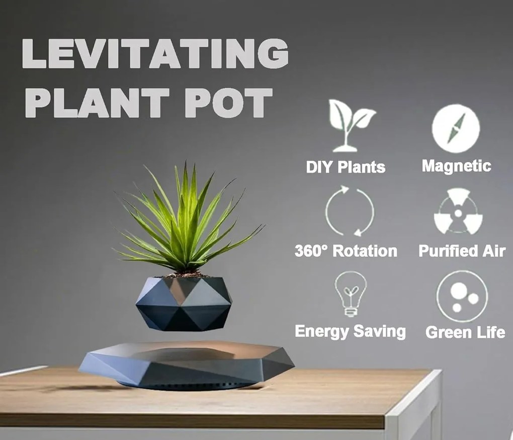 Mágneses lebegő virágcserép - fekete