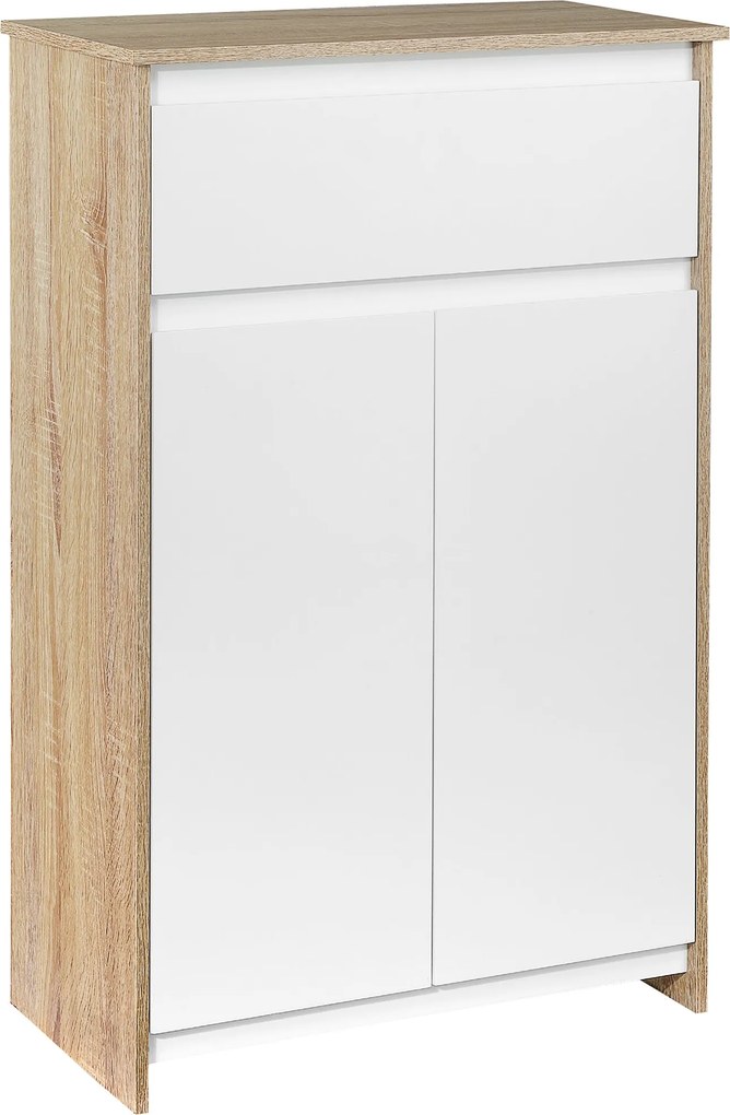 Kleankin Fürdőszoba Kiegészítő Szekrény 1 Fiókkal és 2 Ajtóval - Modern Stílusú Fürdőszobai Szekrény 60x30x90 cm Fehér és Natúr | Aosom