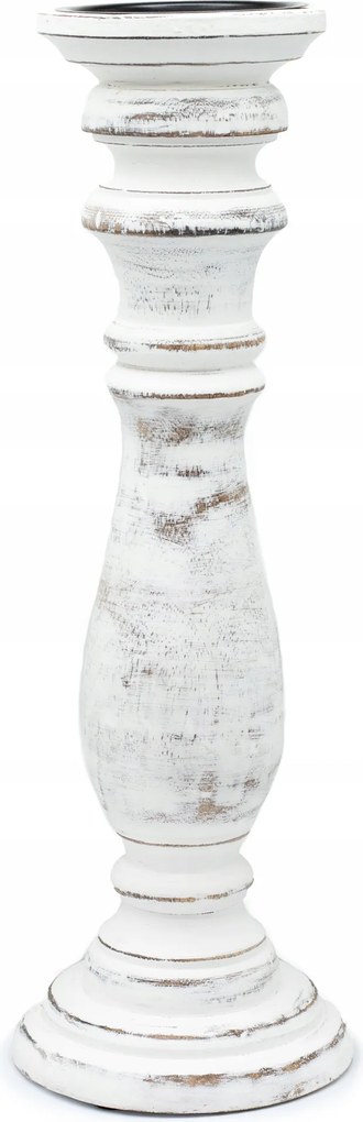 Nagy Klasszikus Gyertyatartó Whitewash 37x10 cm, fa fehér gyertyatartó,