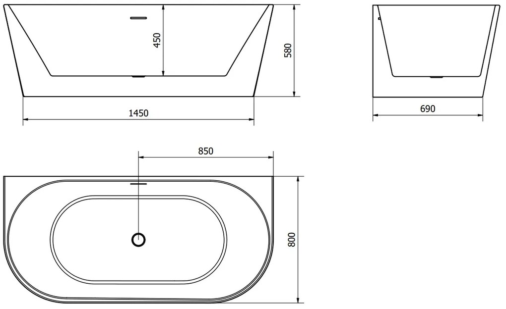 Mexen OVAL szabadon álló fürdőkád, 170 x 80 cm + automata szifon, fehér, 52671708000
