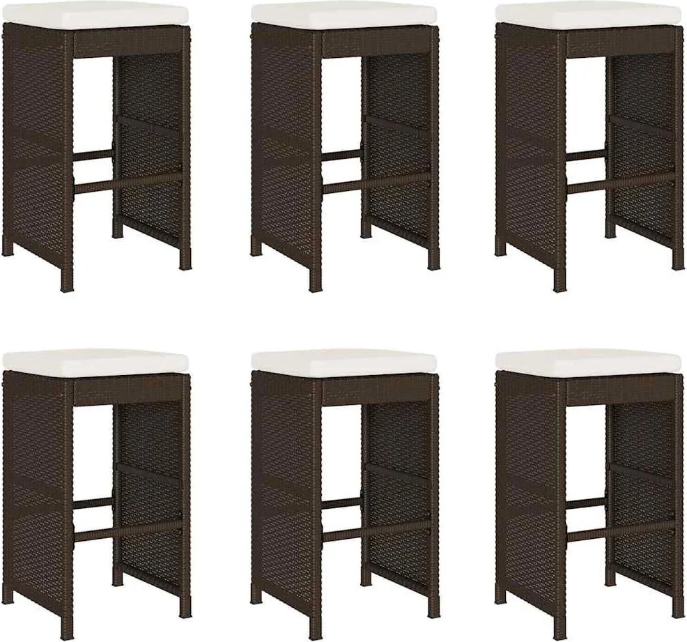 6 db barna polyrattan kerti bárszék párnával