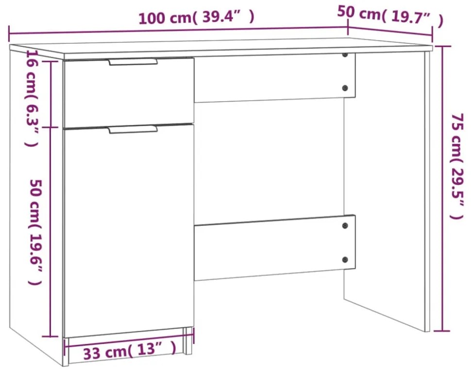 betonszürke színű szerelt fa íróasztal 100 x 50 x 75 cm