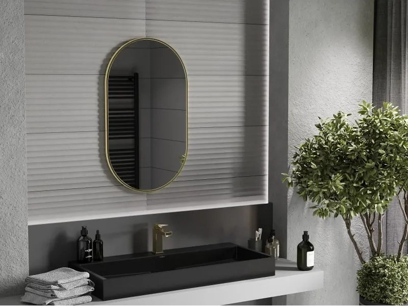 Mexen Loft ovális fürdőszobai tükör 85 x 50 cm, arany keret - 9851-085-050-000-50