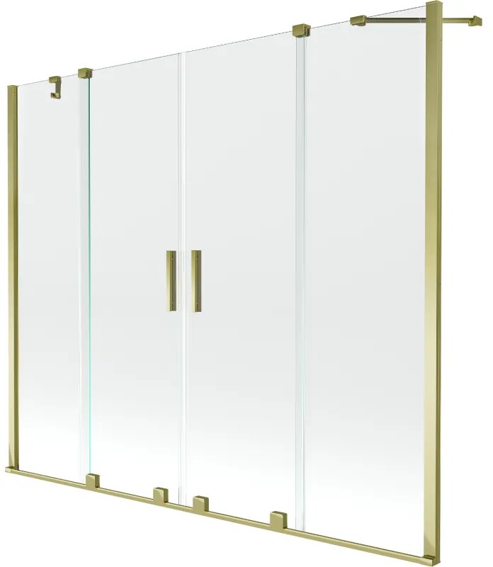 Mexen Velar Duo, 2 szárnyas eltolható kádparaván 180 x 150 cm, 8mm átlátszó üveg, arany fényes profil, 896-180-000-02-50