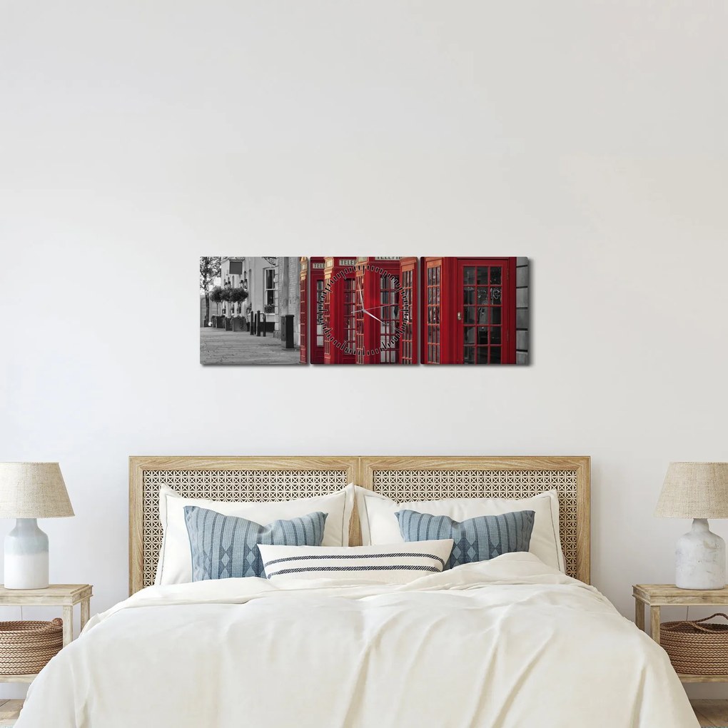 Kép - Londoni telefonfülkék (órával) (90x30 cm)