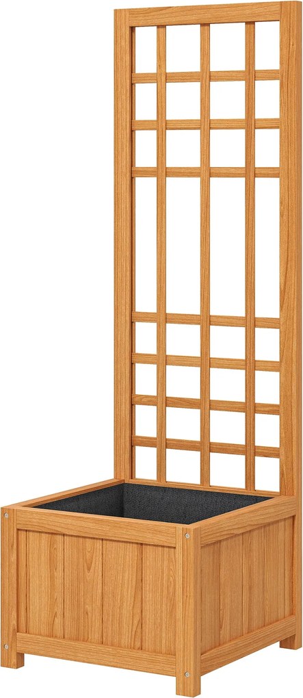 Outsunny Kültéri Magaságyás Támfallal, Kültéri Virágláda Vízelvezető Nyílással és Lélegző Béleléssel Fenyőfából, Virágokhoz és Zöldségekhez, 40x40x120