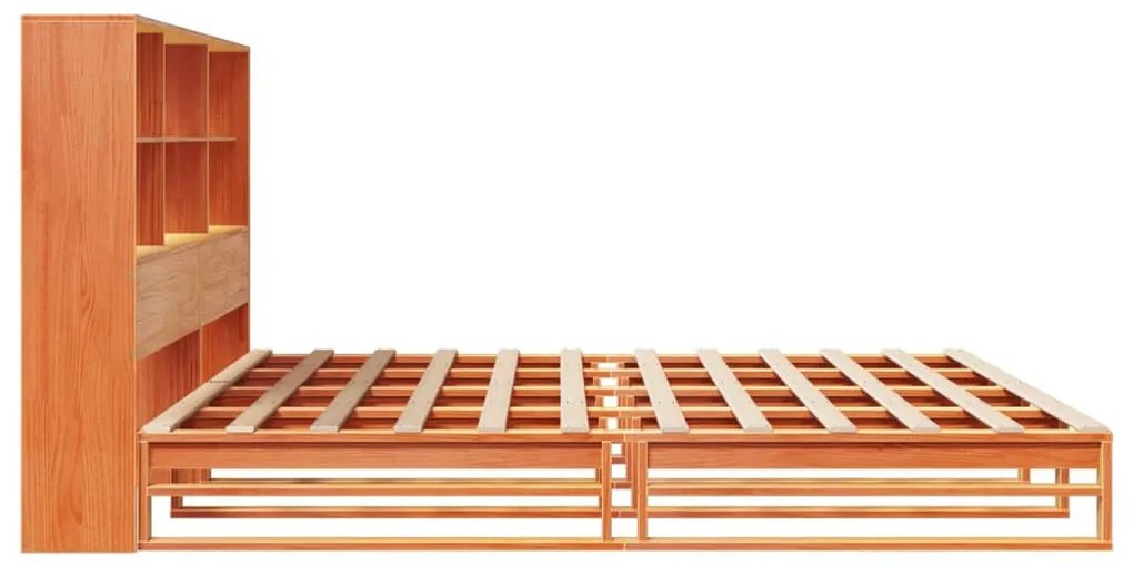 viaszbarna tömör fa könyvespolcos ágy matrac nélkül 200 x 200cm