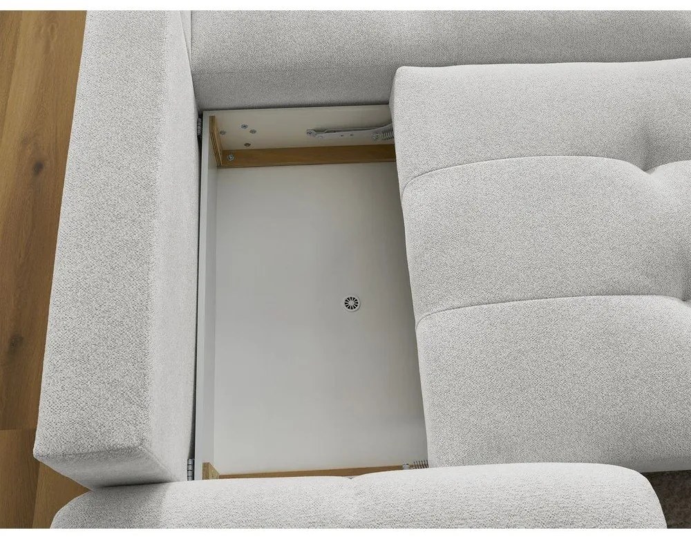 Világosszürke zsenília kinyitható-tárolóhelyes sarokkanapé (jobb oldali-heverő résszel) Roxelane – Bobochic Paris