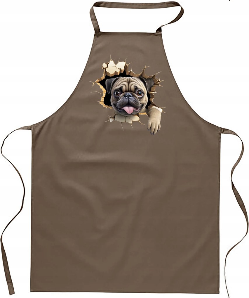 Konyhai Kötény pamut bézs lyuk Kutya Mopsz Kiskutya FA_486_b