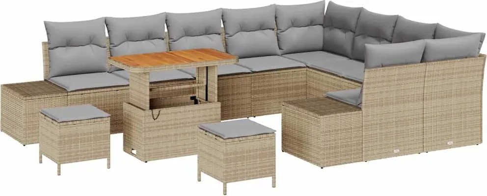 vidaXL Kerti Kanapé Szett párnával tárolóval 12 pcs Bézs Poli rattan