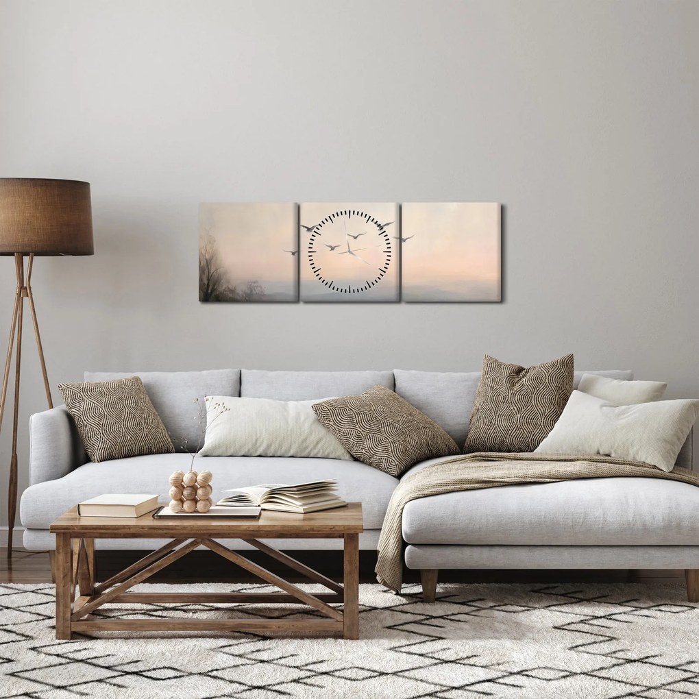 Kép - Madárcsapat (órával) (90x30 cm)