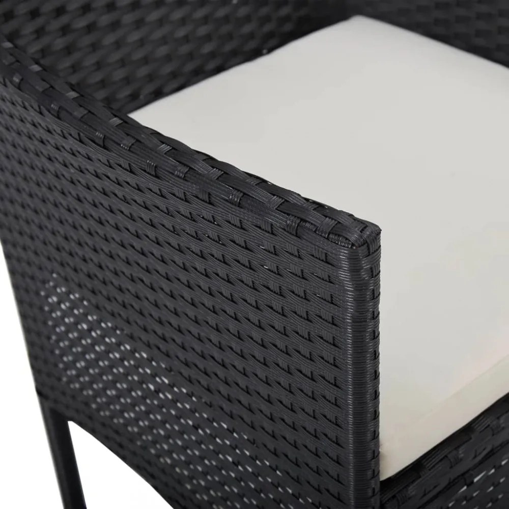 5 részes fekete polyrattan és akácfa kerti étkezőgarnitúra