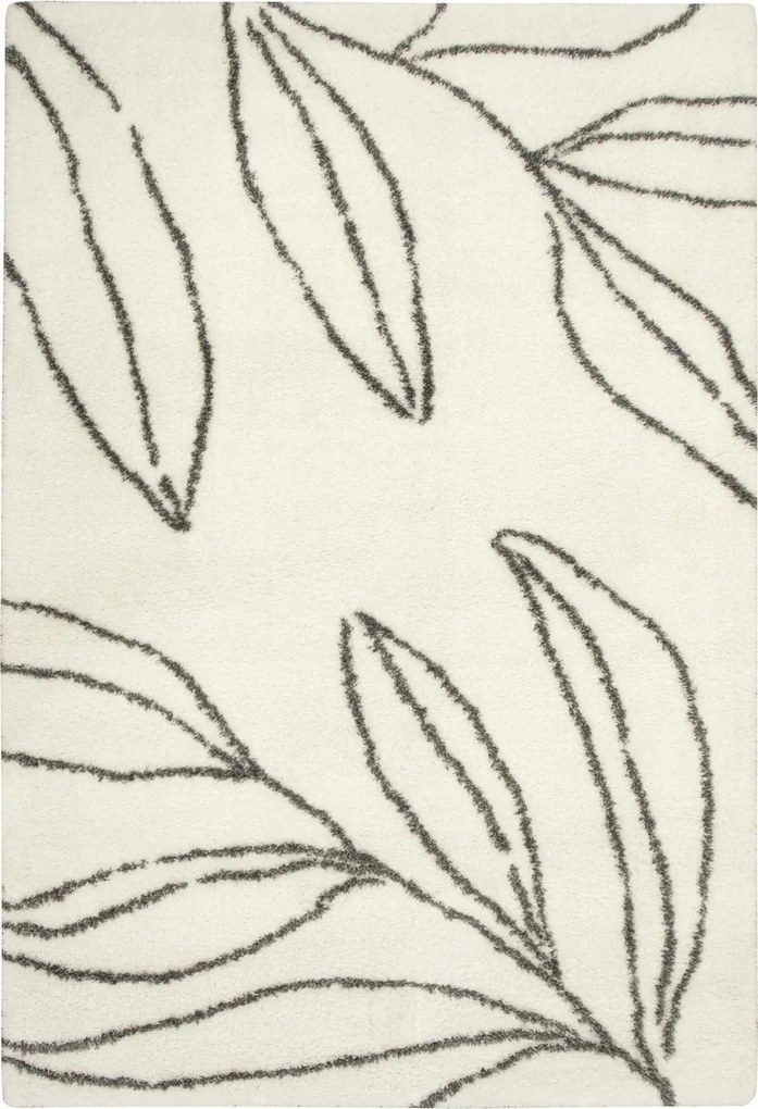 Shaggy Szőnyeg Nappaliba Világos Krémszürke Levelek Bolyhos Lille 120x170 cm