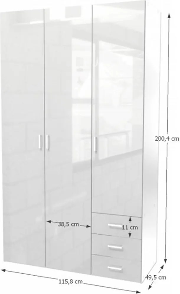 szekrény, 3 - ajtós, fehér extra magasfényű, GWEN 70427