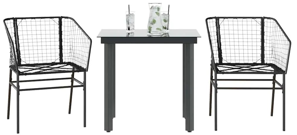 vidaXL 3 részes fekete polyrattan üveg kerti étkezőgarnitúra