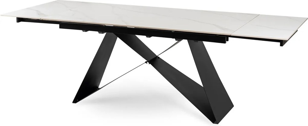 Kihúzható kerámia étkezőasztal 160–240 cm méretben, fehér márvány/fekete színben VICTOR