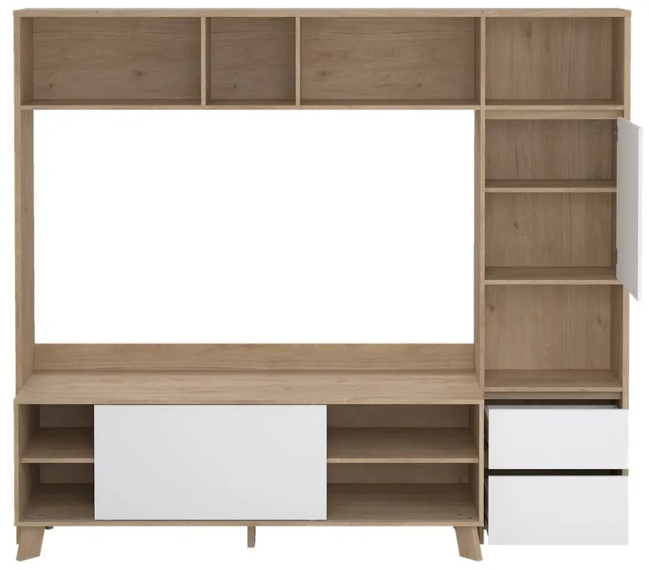 Fehér-natúr színű nappali bútor szett tölgyfa dekorral 209x183x48 cm Next – Tvilum