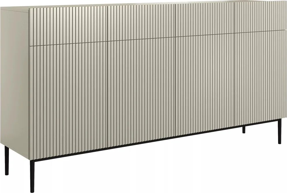 Nicole komód 200 cm, négyajtós, fiókos, bordázott előlap - kasmír / fekete lábak