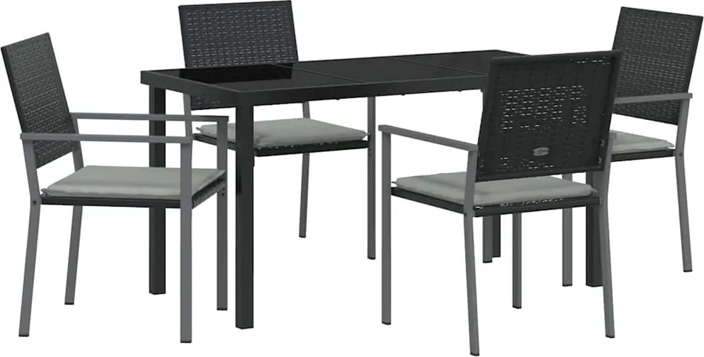 vidaXL Kert étkező szett 5 pcs Fekete és Világosszürke PE Rattan