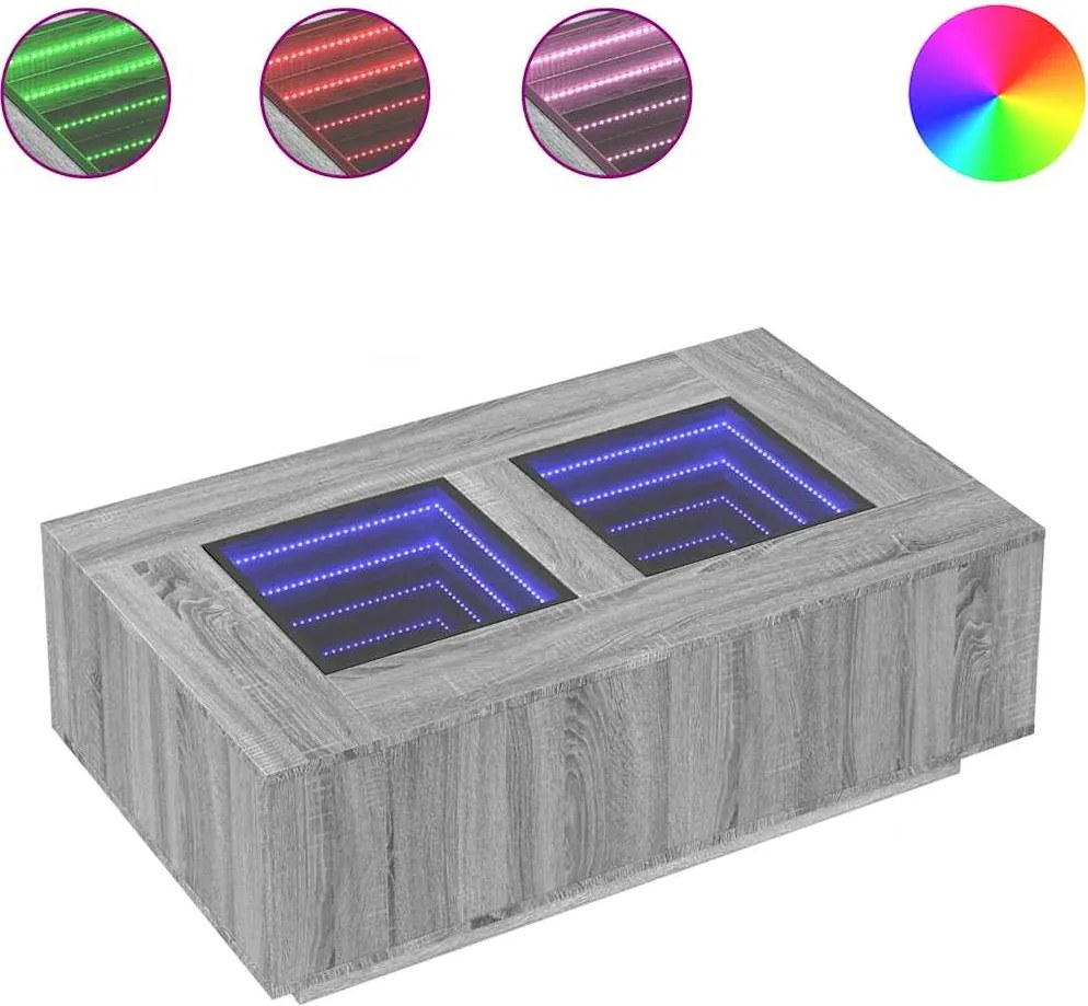 vidaXL sonoma végtelen hatású LED-es dohányzóasztal 116 x 69 x 40 cm