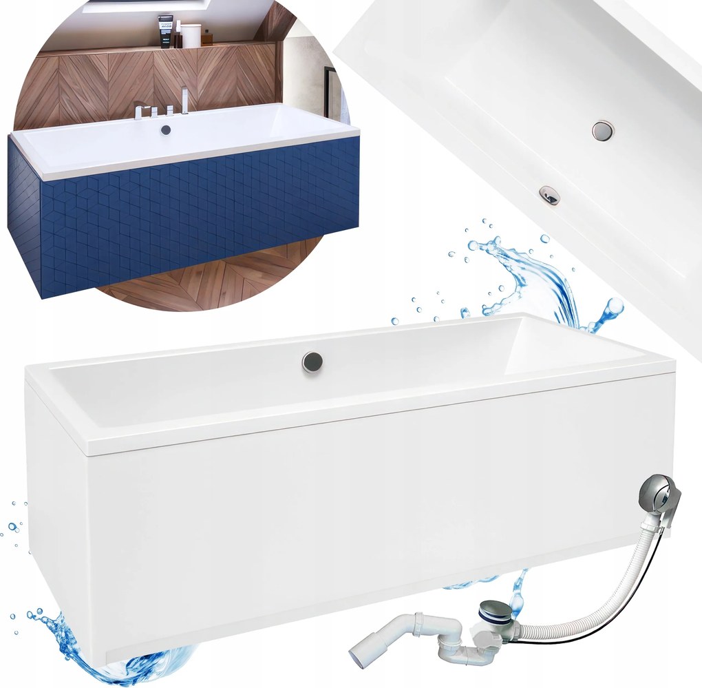 Kád Szifonnal Téglalap Alakú Univerzális Akril Fehér Quatro Duo 170X75