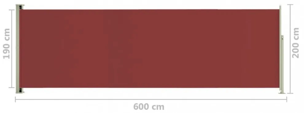 piros behúzható oldalsó terasznapellenző 200 x 600 cm