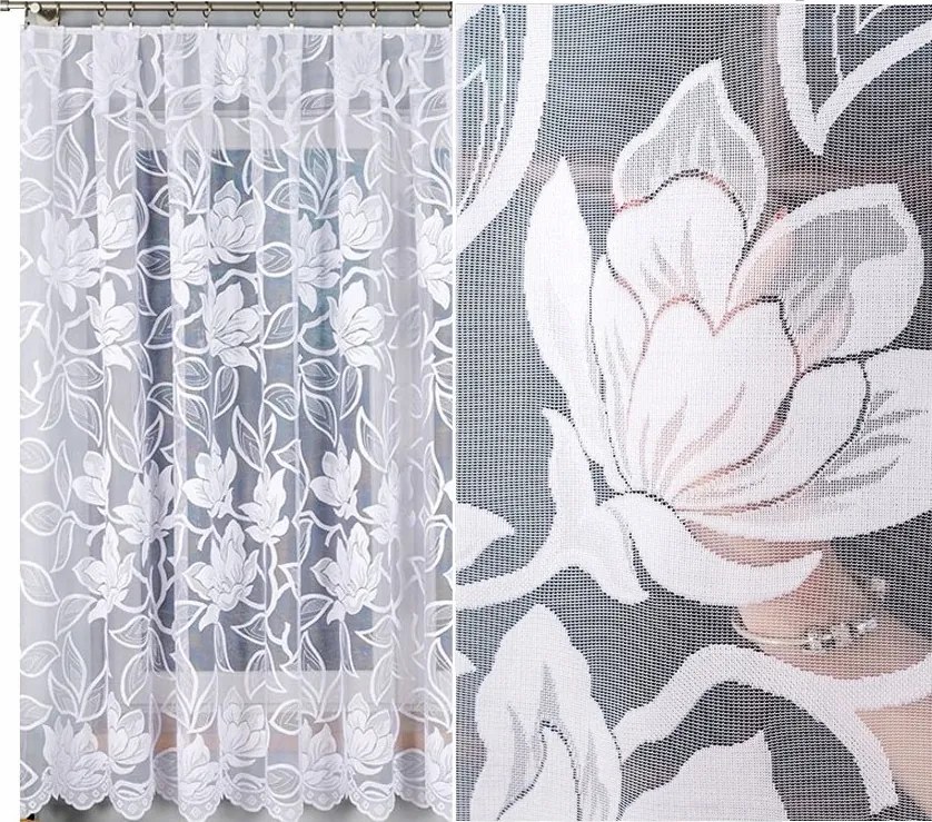 Jacquard függöny 023338 mintás, 300x180cm egyenes, virágmintás (szegélyekkel)