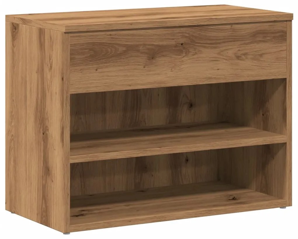 kézműves tölgy színű szerelt fa cipőtároló pad 60 x 30 x 45 cm