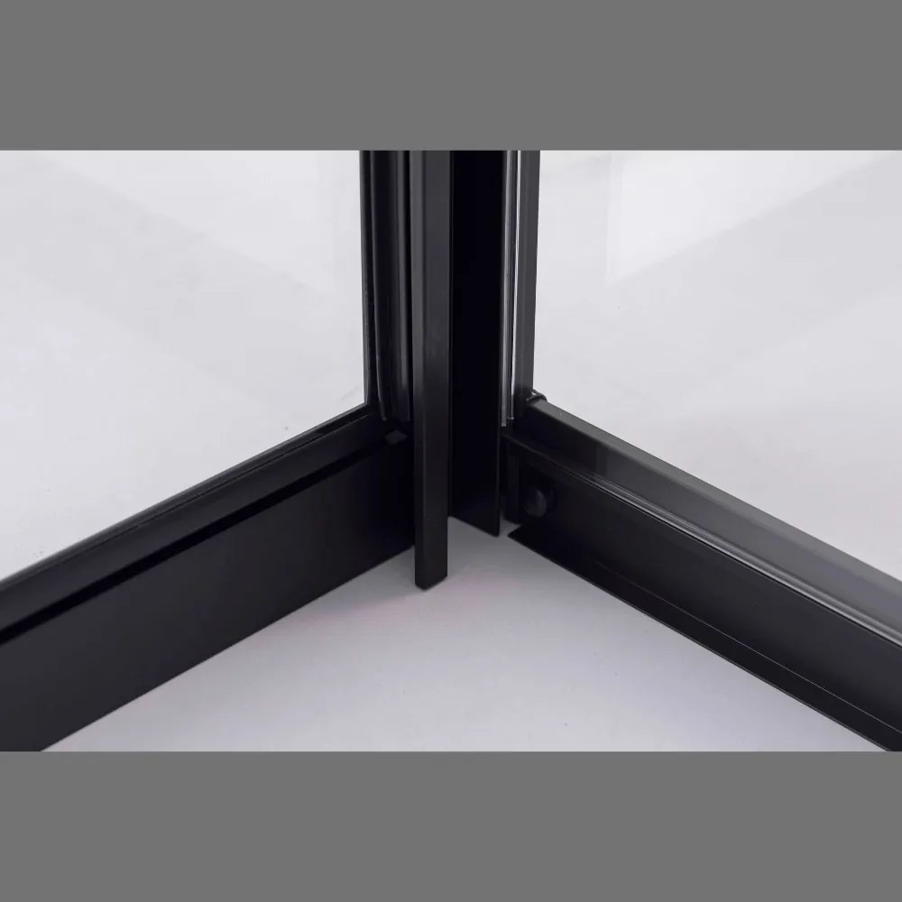 Stuxi Torino Black 100x90 aszimmetrikus szögletes nyílóajtós zuhanykabin 6 mm vízlepergető biztonsági üveggel, matt fekete elemekkel, 200 cm magas