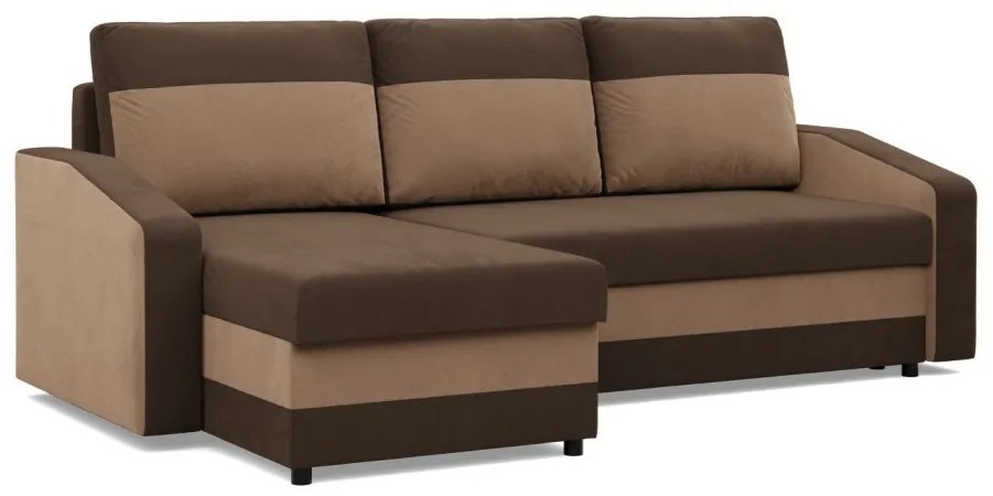 Hewlet sarokkanapé, 2 ágyneműtartóval, szövet anyag, univerzális oldal, bonell töltet, barna